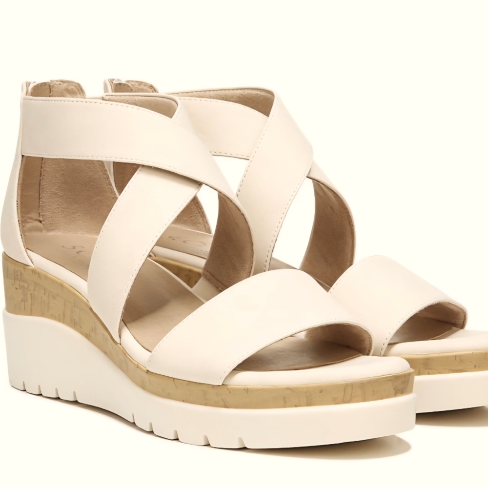 SOUL Naturalizer Cream Wedge Sandals with Elastic Straps